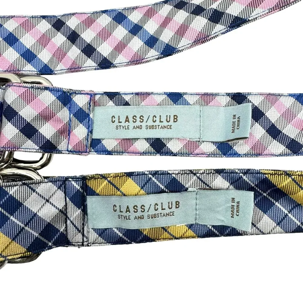 Class Club Boys Youth Yellow Pink Blue Plaid Adjustable Ring 2 Belt Bundle